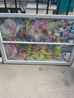 Antique Handpainted  Floral Window