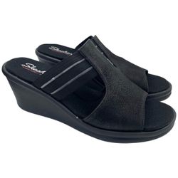 Skechers wedge platform cushion black sandals women’s Size 9