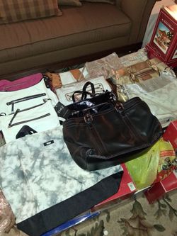 12 woman's bags including 3 Coach bags, 1 Pink VS  5 leather 3 others