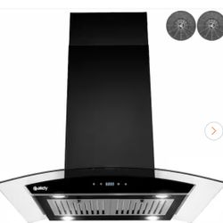 30 in. 343 CFM Convertible Kitchen Island Mount Range Hood in Black Painted Stainless Steel with Tempered Glass