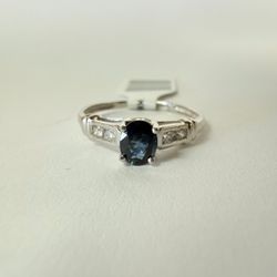 14K White Gold, Natural Sapphire and Diamonds Ring
