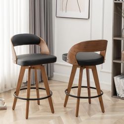 Barstools Set of 2,Counter Height Bar Stools for Kitchen Island,26.8 Inch Modern Upholstered Bar Chair, Swivel Counter Stools with Wood Back and Bambo