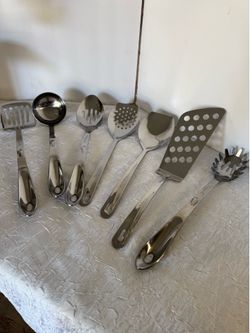 WOLFGANG PUCK NEW 7 PIECE BISTRO ELITE HEAVY STAINLESS STEEL Cooking UTENSIL SET RARE $80 no box