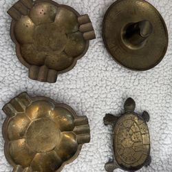 Vintage Brass Decor Bundle – Ashtrays, Whale Opener, Turtle Dish