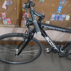 scott sportster PE hybrid bike 21 speed hydro tubing size medium black used   shimano acera rear derailleur , 050 shimano SIS front derailleur dual SI