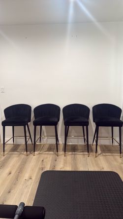 Set of 4 Black Velvet Bar Stools