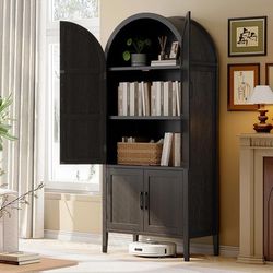 71" Tall Wooden Arched Cabinet, 5-Tier Arched Kitchen Pantry Cabinet wit