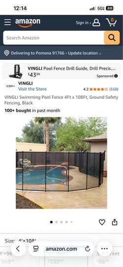 Swimming Pool Fence 4Ft x 108Ft, Ground Safety Fencing, Black