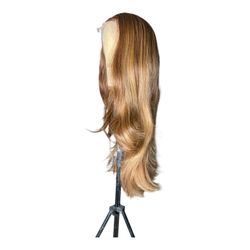 Warm chestnut caramel brown base with honey blonde highlights 20”24”