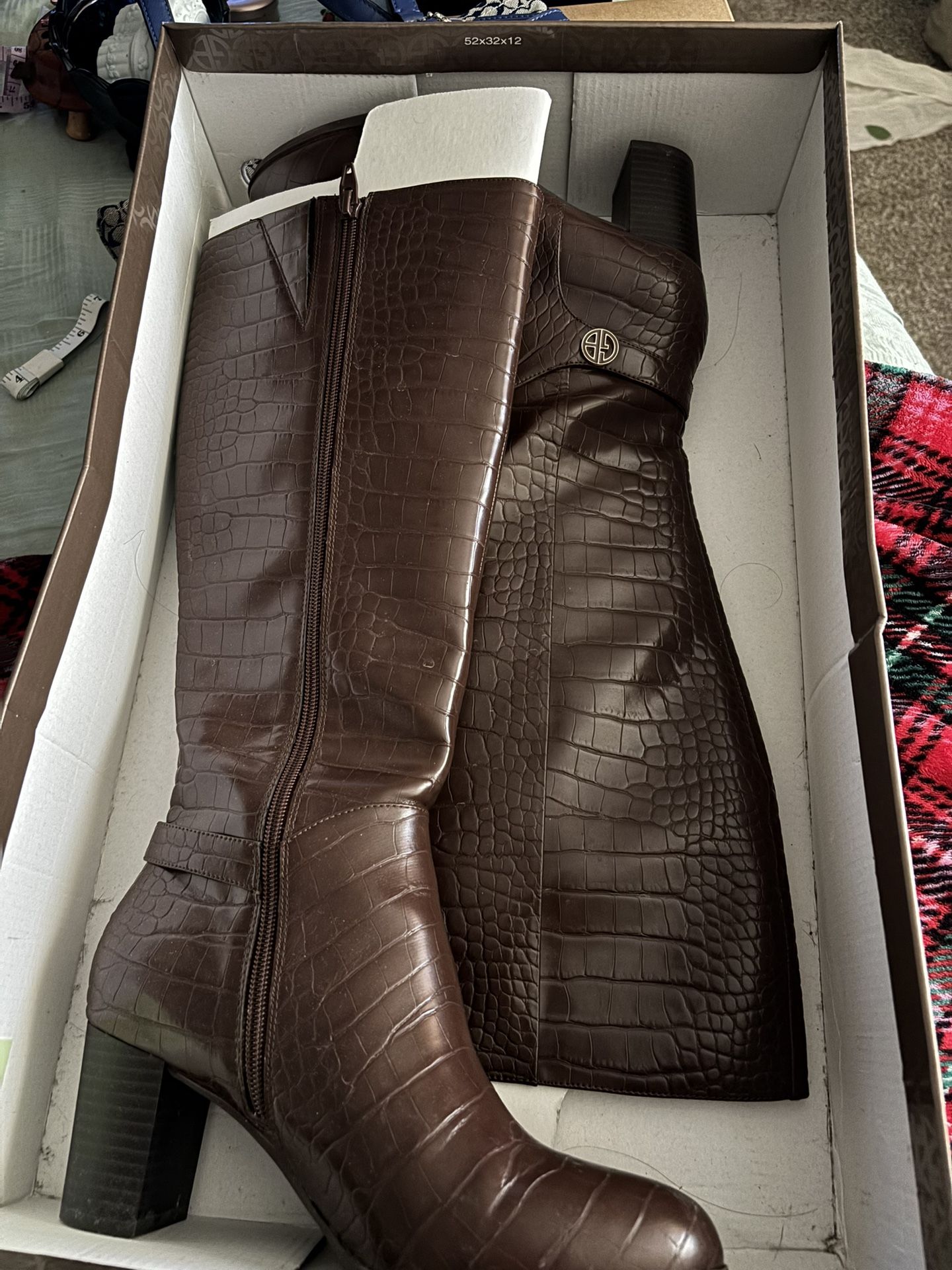 Giani Bernini Womens Adonnys Leather Tall Knee-High Boots Brown 8 Medium (B,M), Dark Brown Croc