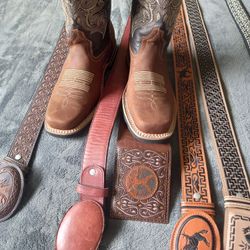 Leather Boots, Belt And Wallet 