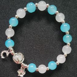 Blue Beaded Bracelet with Moon charm fancy statement bracelet