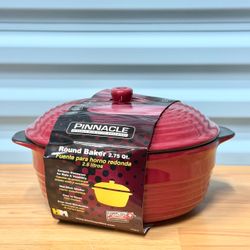 NEW Pinnacle 2.75 Qt Red Ceramic Nonstick Round Baking Dish with Lid – Casserole
