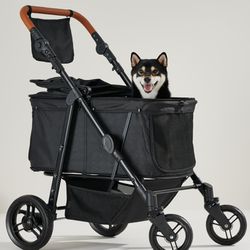 Zoosky Medium Folding Pet Stroller, Up To 66lbs Dog Folding Stroller, Adjustable Handle, 180? Convertible Canopy, 4 Wheels Dog/Cat Puppy Stroller For 