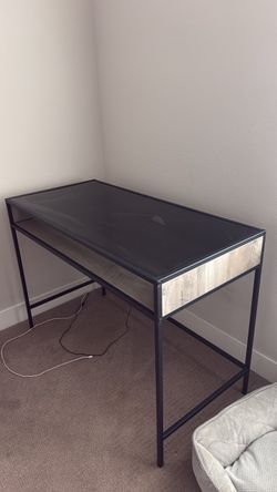 Industrial Glass Top Desk with Drawer