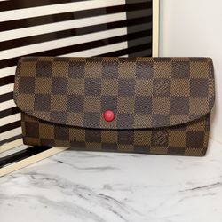 Louis Vuitton Damier Ebene Wallet with Red Accent NEW