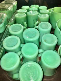 9 Fire-King Jadeite Heavy C-Handle Mugs