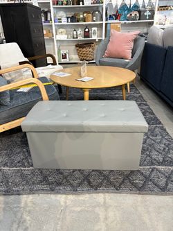 Tufted Storage Ottoman Bench Gray Faux Leather Folding Bench