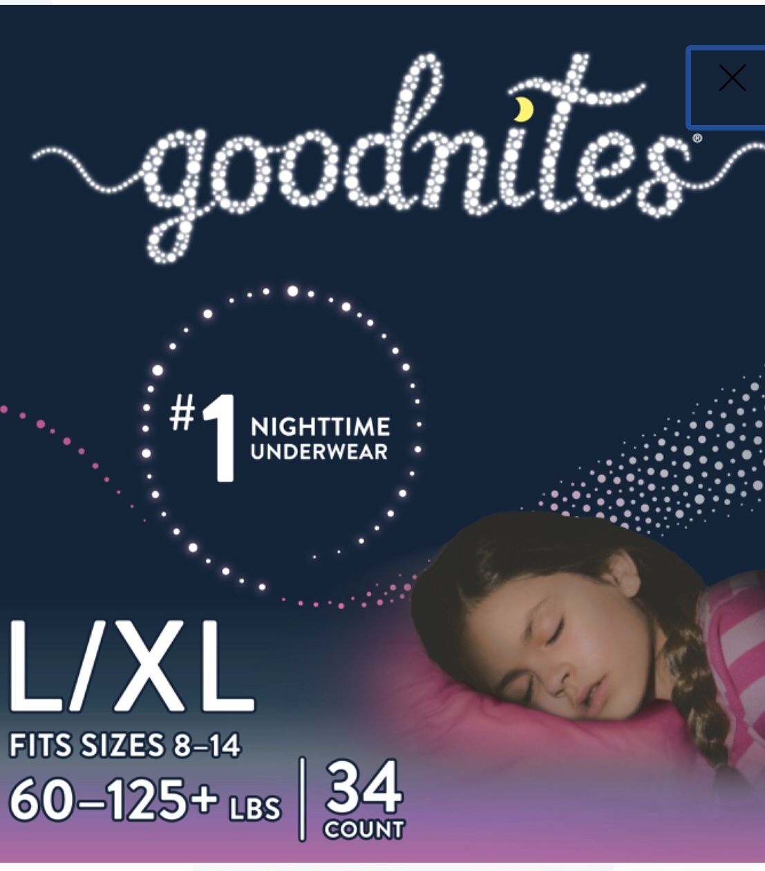 Goodnight bed wetting protection 4 boxes boy or girl 4 boxes of 34 Count box $17 each