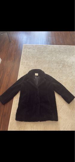 American Eagle Women’s Long Black Teddy Coat Size Large