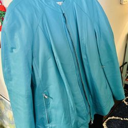 Teal Turquoise Women’s Leather Jacket Plus Size 26