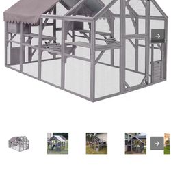 Aivituvin Cat Run Large Cat Enclosure Wooden Cat Catio Outdoor Kitty House with Bridges, Walks, Small Houses, Roof Cover 110 Inch