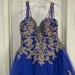 Royal Blue Quinceañera Dress w/ Gold Details (includes crinoline)