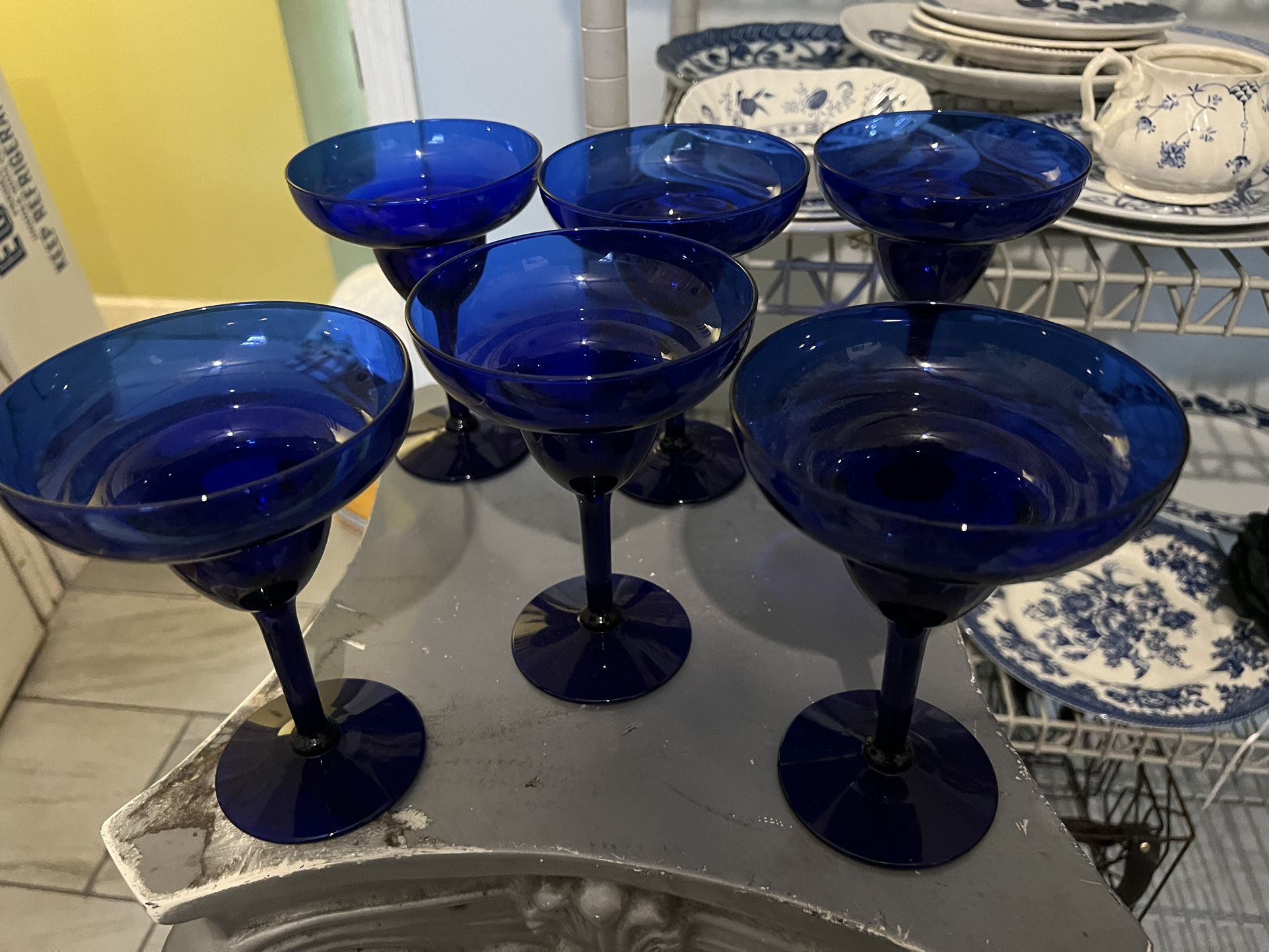 6 Cobalt Blue Margarita Glasses