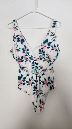 SHEIN Women Floral Tie Front V-Neck One-Piece Swimsuit Size XL