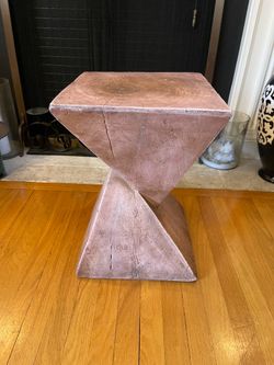 Modern Geometric Faux Stone Accent Stool / Side Table – Terra Cotta Finish