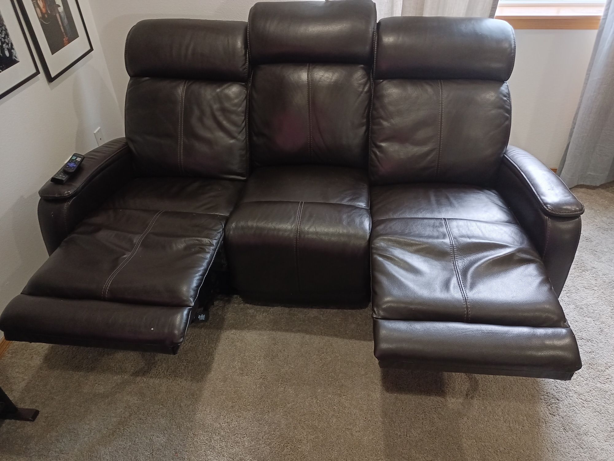 Genuine Leather Chocolate Brown Sofa, Love Seat And  Recliner REDUCED PRICE
