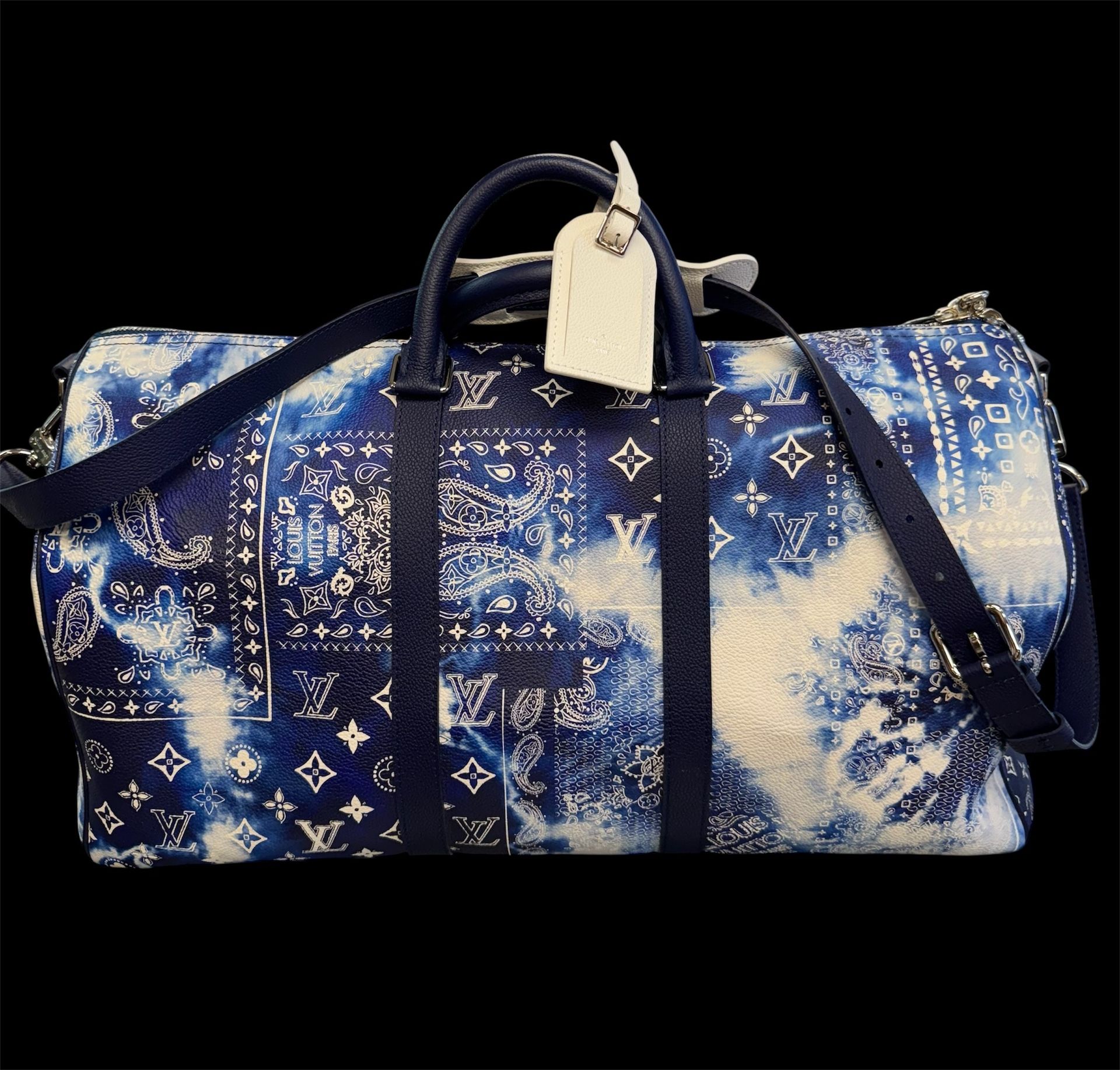 Louis Vuitton Keepall Bandoulière 50 Bandana Blue Monogram Duffel Bag | Limited Edition