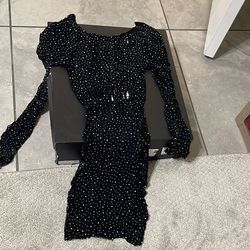 Black Stretchy Bling Long Sleeve Dress 