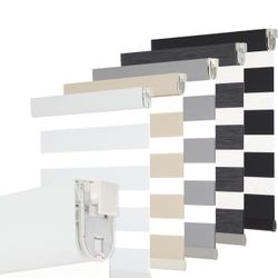 Persilux No Drill No Tool Custom Size Zebra Blind Dual Layer Privacy