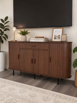 Modern Fluted Walnut TV Stand / Sideboard with Curved Edges