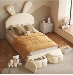 Kids Bunny Upholstered Bed with Storage