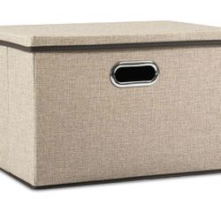 Large Collapsible Storage Bins with Lids [1-Pack] Jute Fabric Foldable Storage Boxes Organizer Containers Baskets Cube with Cover for Home Bedroom Clo