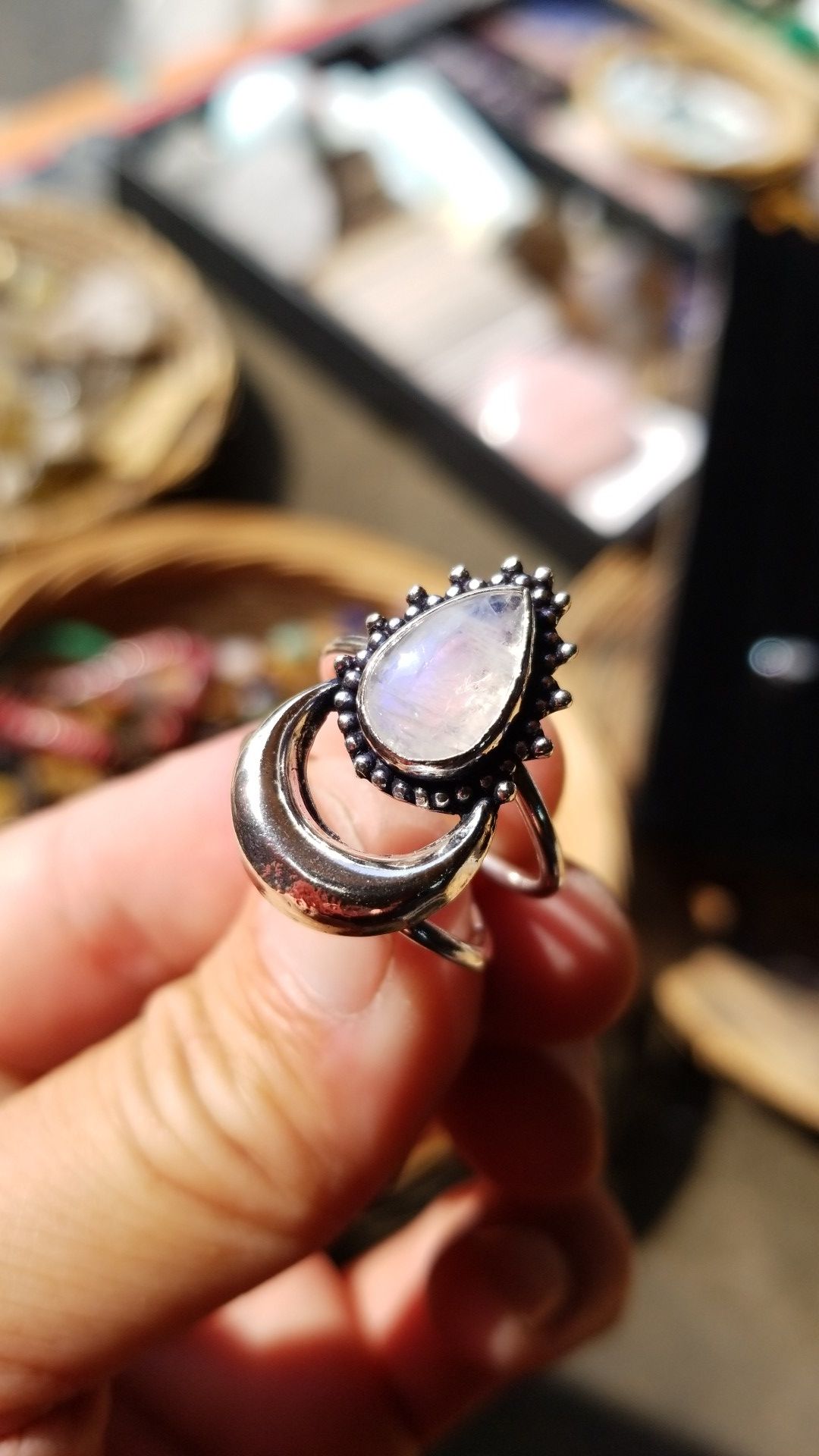 $50. Rainbow Moonstone 925 Sterling Silver Ring Size 8.