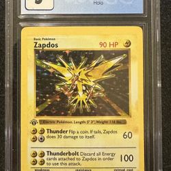 Zapdos Pokemon 1999 Base Set 1st Edition Holo Shadowless CGC Graded 5