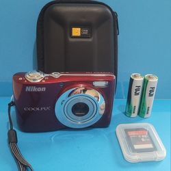 Nikon COOLPIX L24 Digital Camera - Red Camera + Case + 8GB SD Card - TESTED 