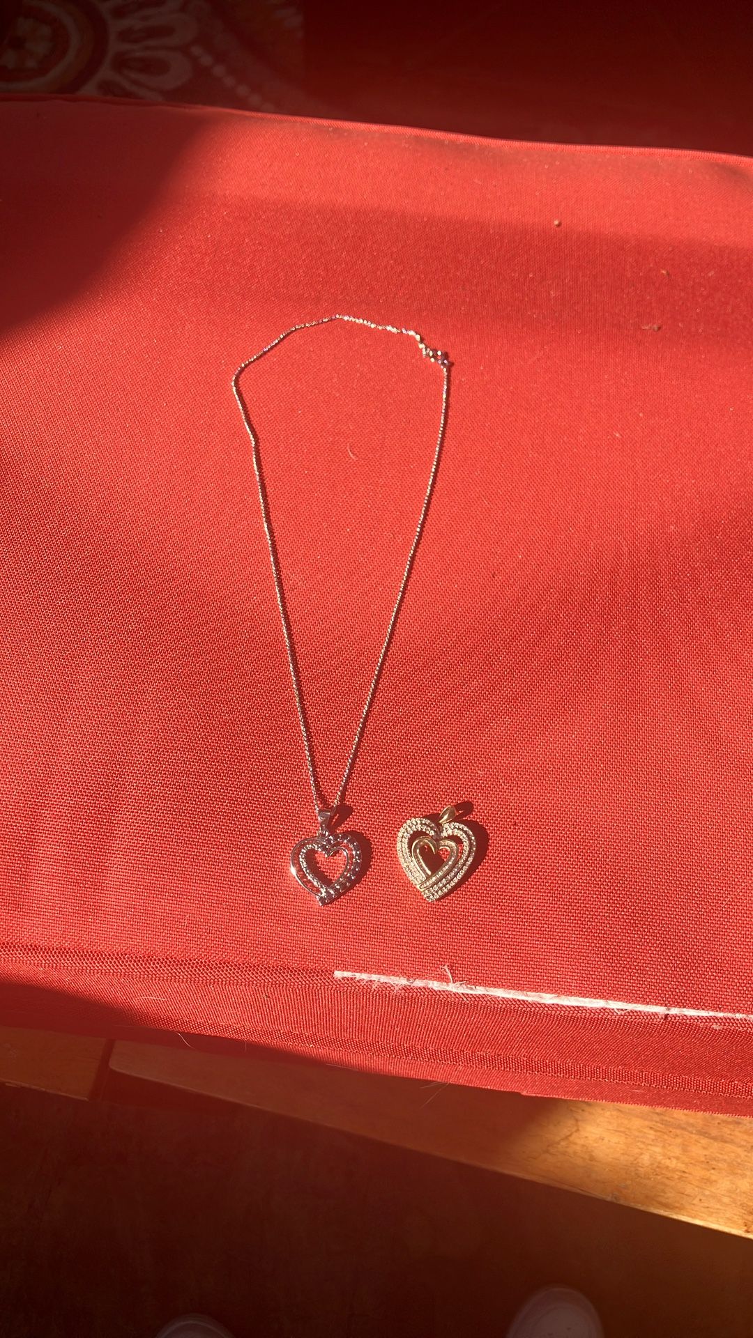10k Gold And Natural Diamond Heart Pendant And One 925 Silver Heart Shaped Pendant And Necklace with Natural Sapphire And Diamond Accent