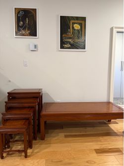 Handmade Chinese Hardwood Coffee Table + Nesting Table Set