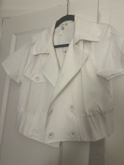 White Short Sleeve Double-Breasted Crop Jacket