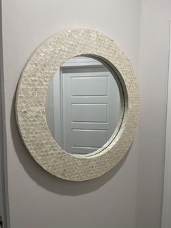 Round Tan Mirror 31 1/2 Inches