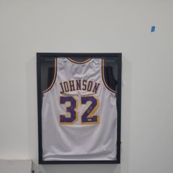 Framed Magic Johnson Signed Jersey 