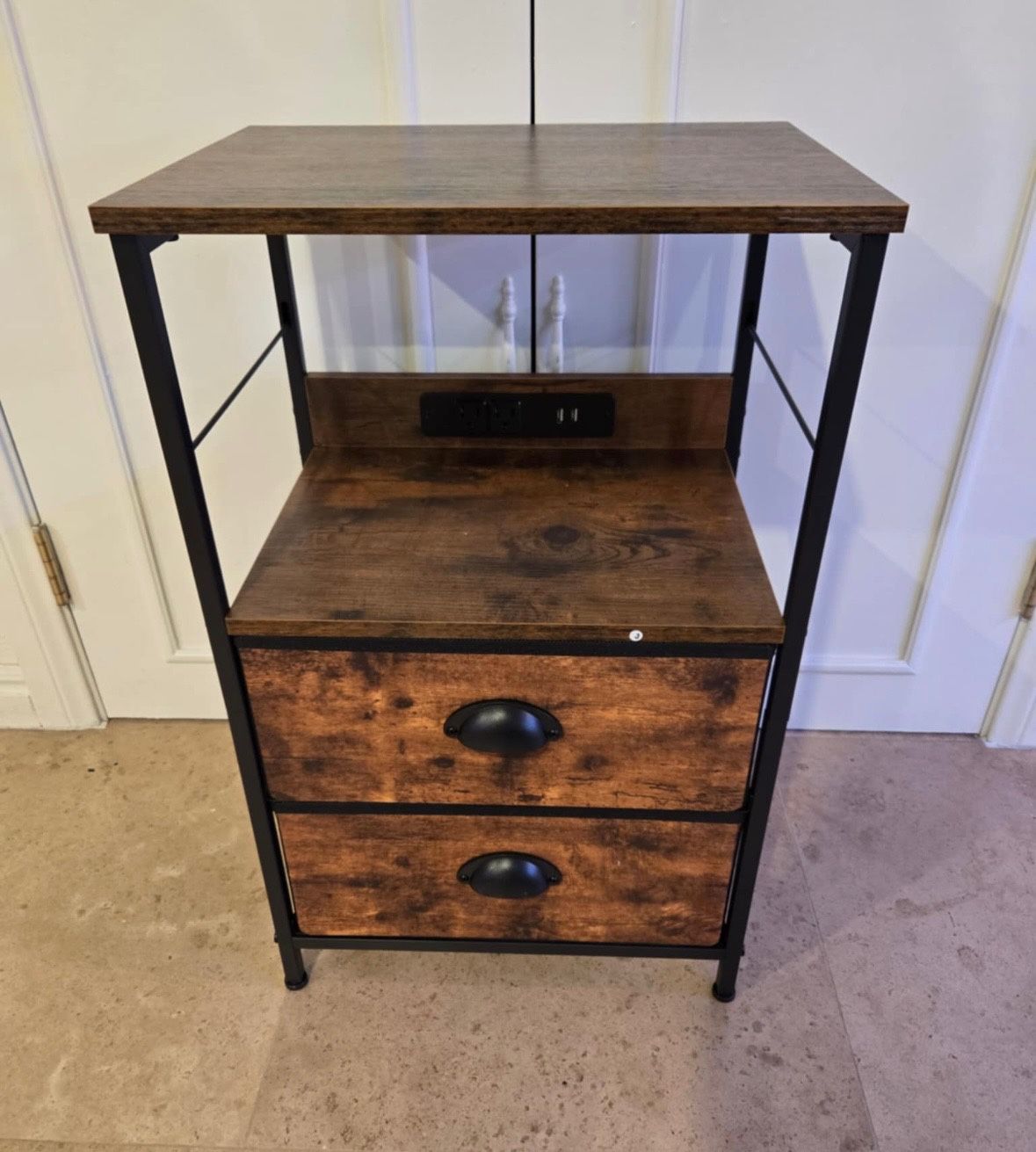 Brand New Nightstand/End Table With Charging Station & 2 Drawers