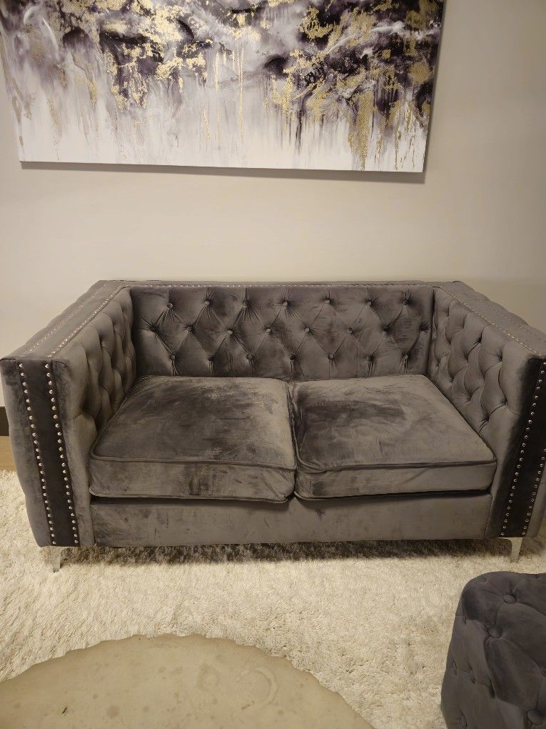Velvet Love Seat & Chair w/ottoman