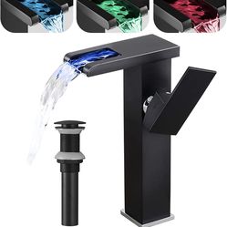 Vessel Faucet Led Light 3 Color Changing Waterfall
