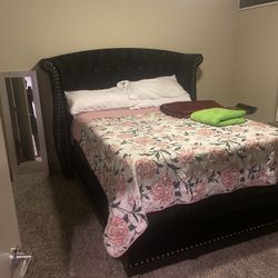 Queen Black Velvet Bed