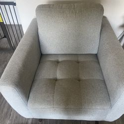Grey Fabric Sofa, Loveseat & Arm Chair Set | Mid-Century Modern | 3 Piece